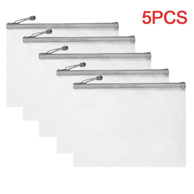 1-10Pcs A4 Mesh Zipper Pouch Bags Thicken Document Bag Waterproof Zip File Folders For School Office Travel Organizing Storage