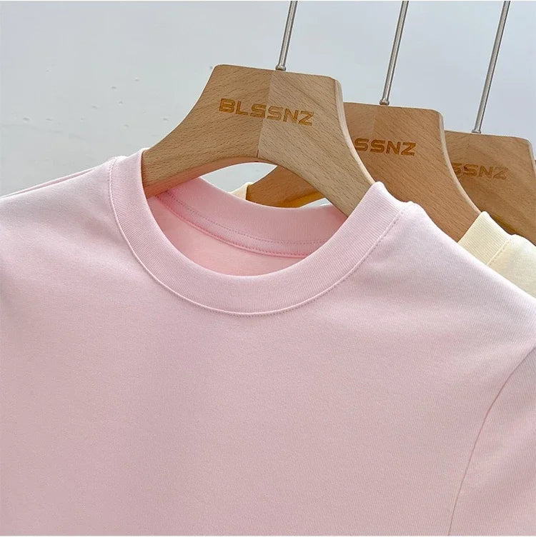 Zjaiss 2026 O-Neck Fashion T-Shirt Summer Sexy Basic Top Solid Short Sleeve Womens Tshirt Casual Korean Tee Streetwear