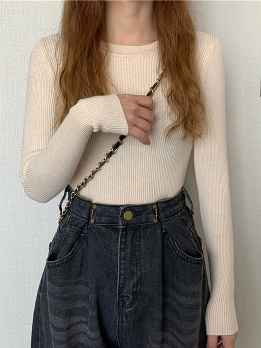Women's Basic O-Neck Pullover - Long Sleeve Solid Knit Jumper – photo 5