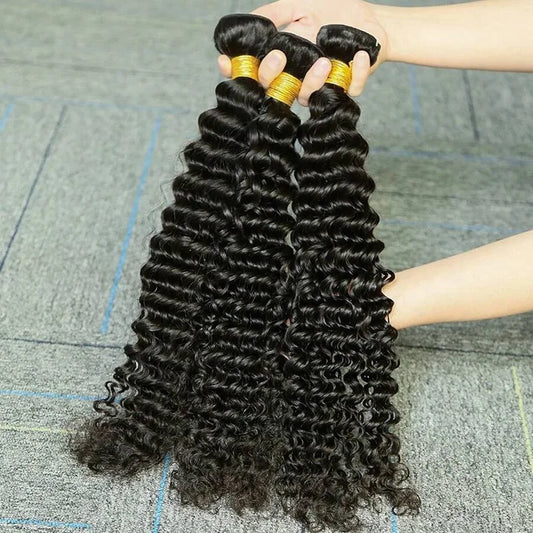 Solid Weaving Deep Wave Human Hair Bundles Curly Hair Weaving Raw Tissage Double Weft Deep Curly Hair Extensions 1/2/4 Pcs