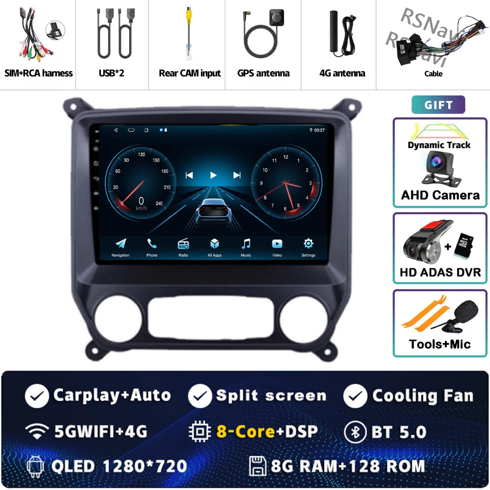 Android 16 Carplay Auto Car Radio Multimedia For Chevrolet Silverado 3 GMTK2 2014 2015 2016 2017 2018 GPS BT 4G Stereo Head Unit
