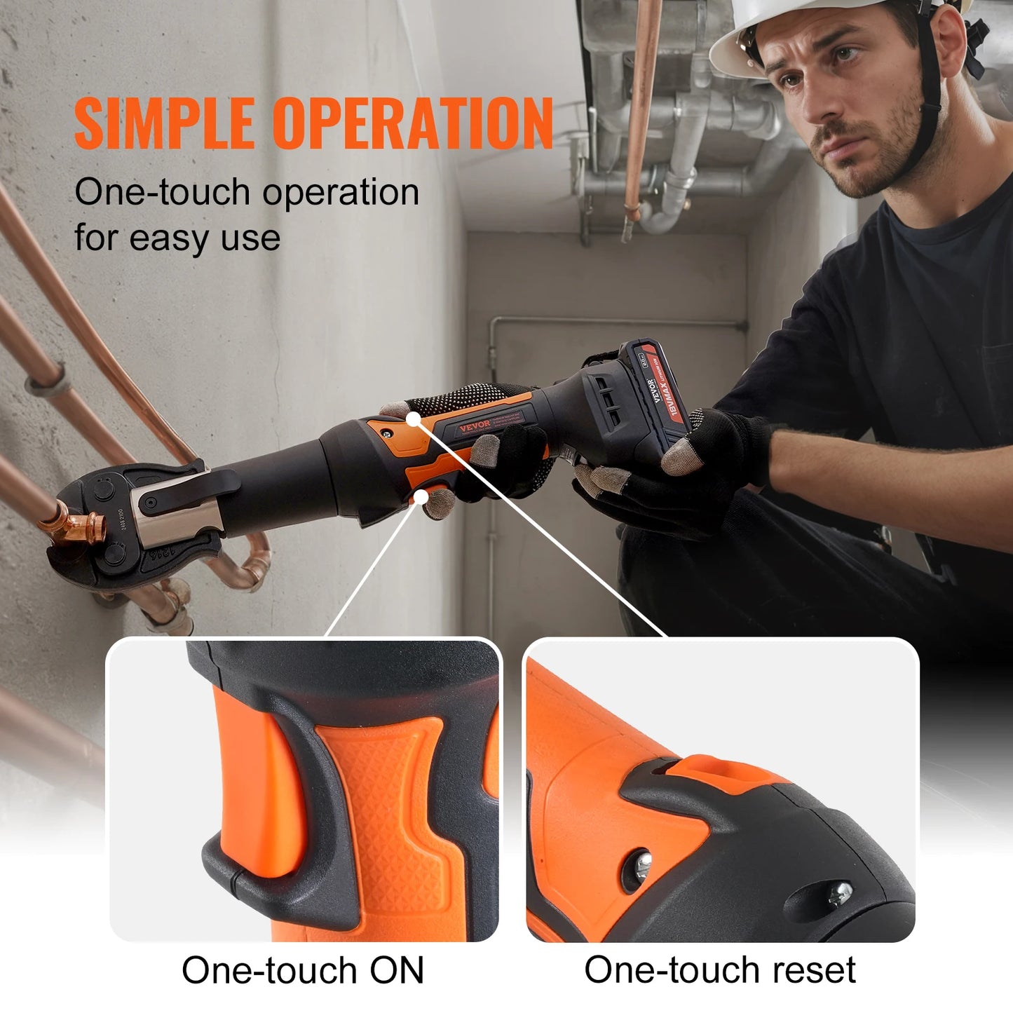 SucceBuy Pro 18V Electric Pipe Crimping Tool – 1/2" 3/4" 1" Copper Pipes | 3 Jaws & 2 Batteries Kit