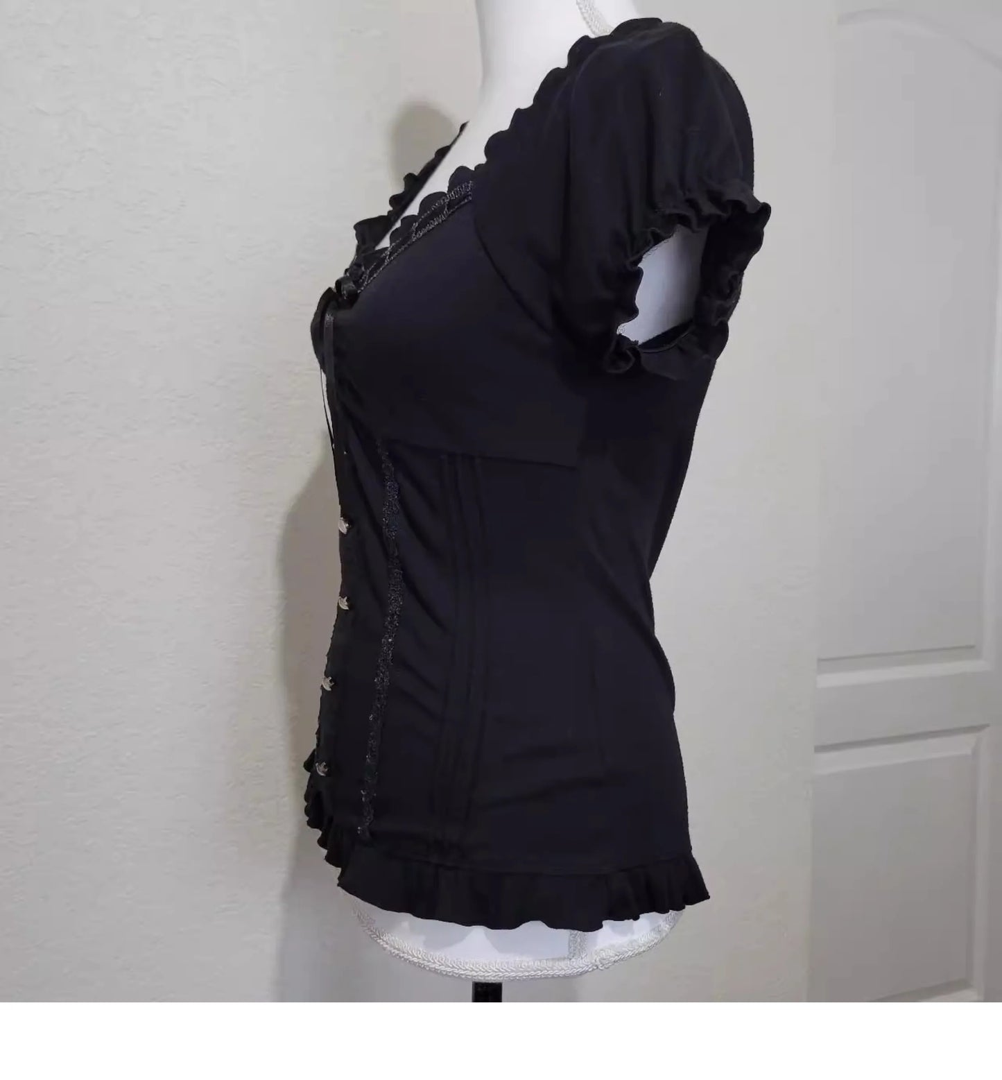 Women's Vintage Bow Blouse — Short-Sleeve Square-Neck Slim Chic Top
