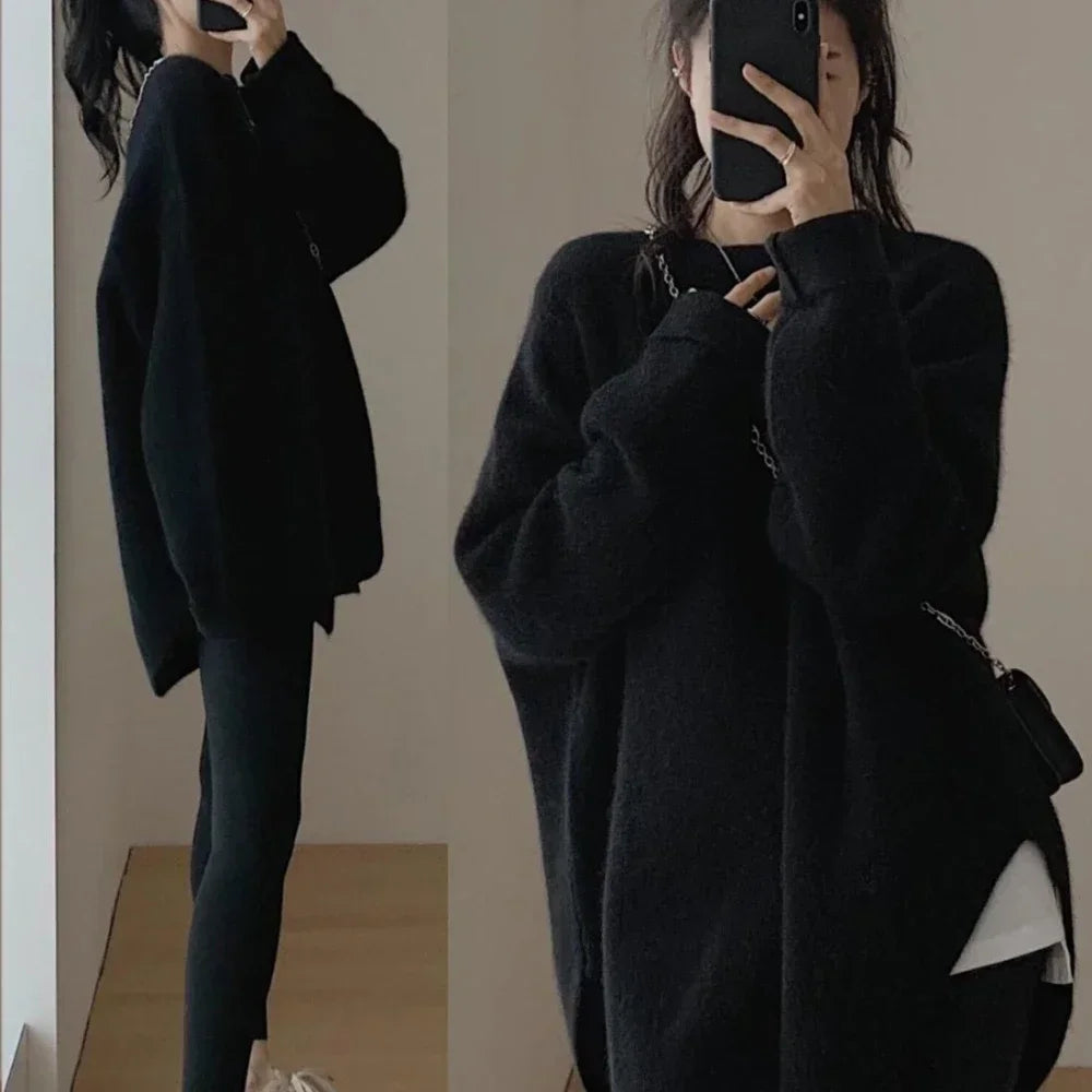Women's Sweater Long Red Knit Tops for Woman Pullovers Autumn Winter 2025 Y2k Fashion Korea Sleeve Jersey New Collection in Cold