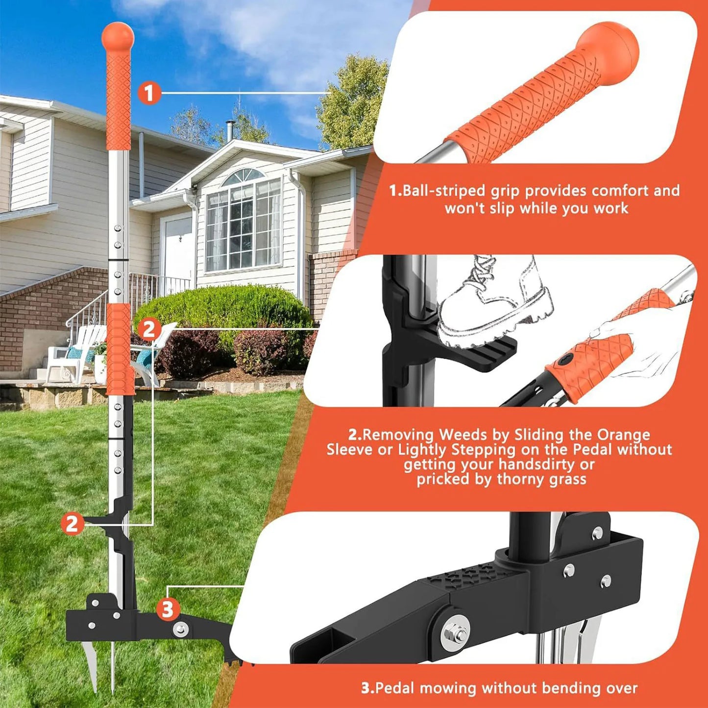 Weed Puller Tool Lightweight Aluminum Quick Adjustable Gardening Stand Up Weeder Puller with Ergonomic Long Handlewith for Home