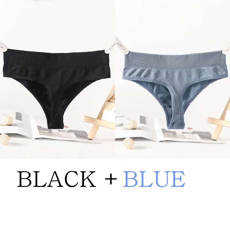 2PCS/Set G-String Seamless Panties Women Thongs Sexy Lingerie Solid Color Female High Waist Thongs Women's Underwear