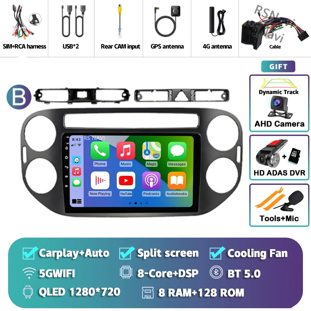 Car Stereo with Apple CarPlay & Android Auto, Compatible with VW Tiguan 1 NF (2006-2016)