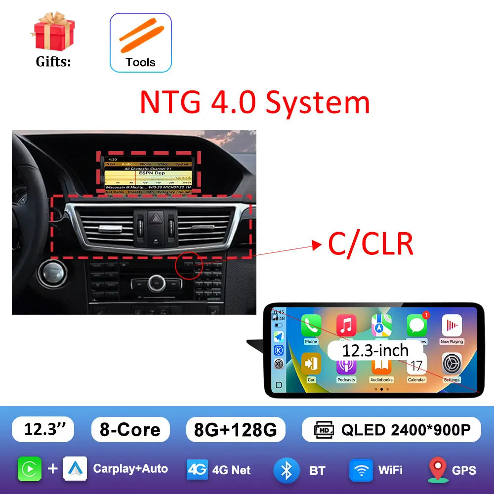 Android Car Stereo for Mercedes-Benz E-Class W212 (2009–2016) — CarPlay, QLED Screen, 4G, GPS