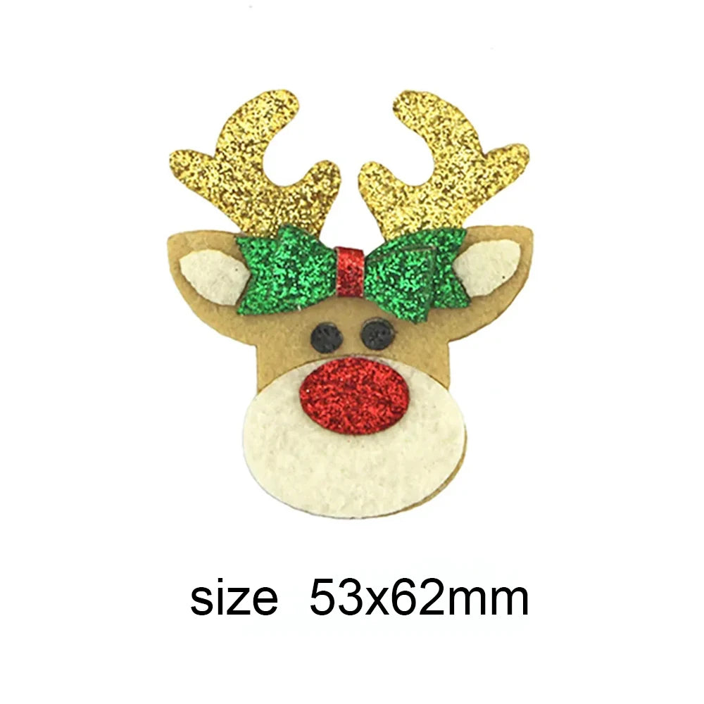 10pcs Glitter Padded Applique Reindeer with Red Nose  for DIY Christmas Hair Clips Bow Accessories Felts Supply Party Decor