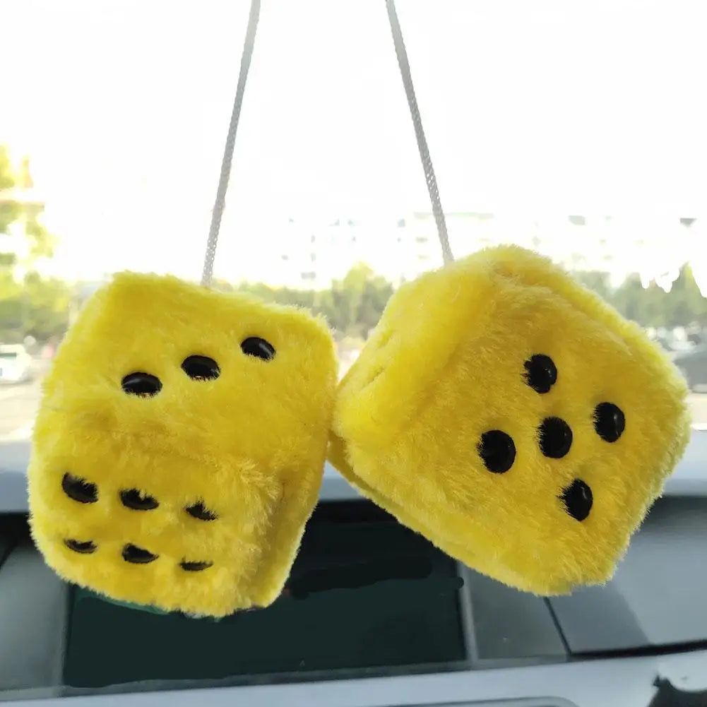 Big Long Hair Hot Stamping Dot Dice Plush Toy Cube Pendant Car Ornament Sieve Anime Car Decoration Accessories Auto Pendant