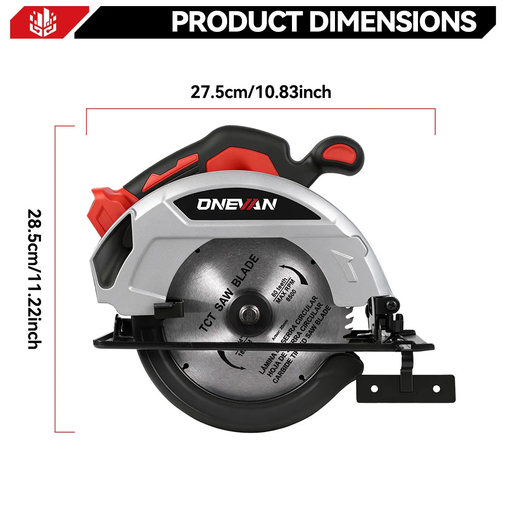 ONEVAN 4000W Brushless Electric Circular Saw 7Inch Cordless Rechargeable Portable Cutting Wood Power Tool For Makita Battery Pin