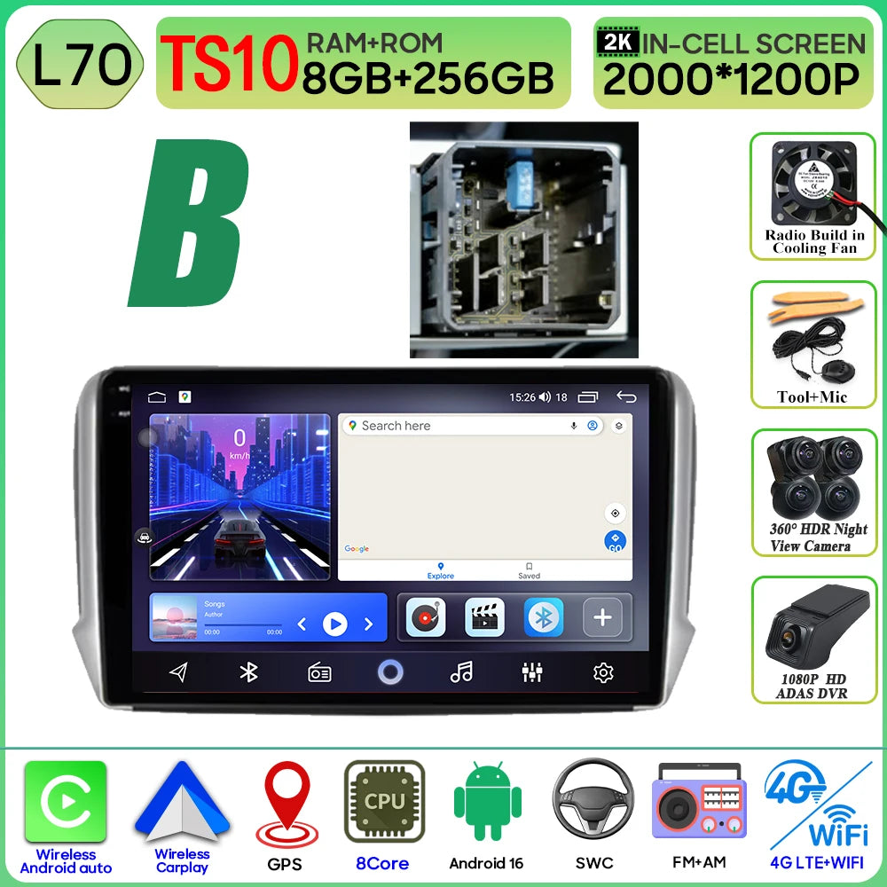 Android 16 GPS Navigation For Peugeot 2008 208 Series 2012 - 2018 Carplay Car Radio Multimedia Player Stereo Video BT 2k Screen
