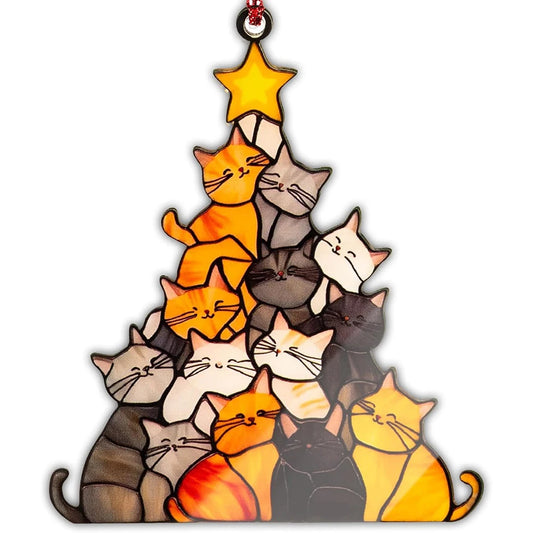 Cat Christmas Tree Suncatcher Ornament 9 cm - Hanging Decor