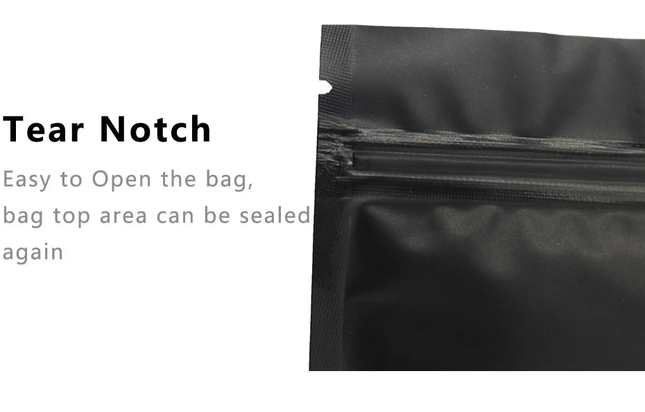 Resealable Coffee Herb Powder Zipper Pack Bag Smell Proof Flat Pouches Matte Black Small Aluminum Foil Zip Lock Mylar Bags