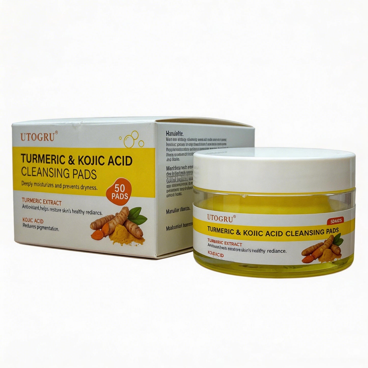 Turmeric & Kojic Acid Cleansing Pads, Exfoliating Face Pads for Dark Spots and Hyperpigmentation, Antioxidant Brightening Facial