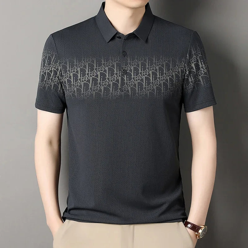 Men's Embossed Letter Polo - Lightweight Breathable Mesh, Lapel