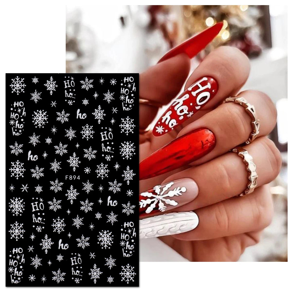 2PCS Christmas white snowflake nail stickers, easy to apply for nail decoration DIY, gifts, party and wedding makeup styling