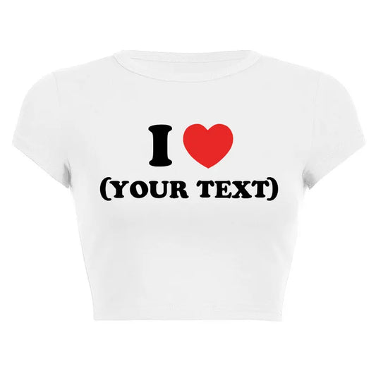 DIY Customize Your Text Couple Summer Casual Short Sleeve O Neck Cropped Navel Women Crop Tops Soft Bodycon Fashion Tees Blouse