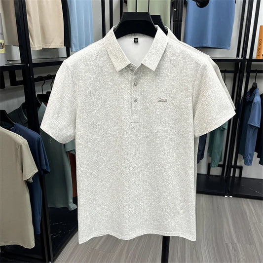 Men's Print Polo Tee - Lapel Collar, Chest Embroidery, Anti-Wrinkle