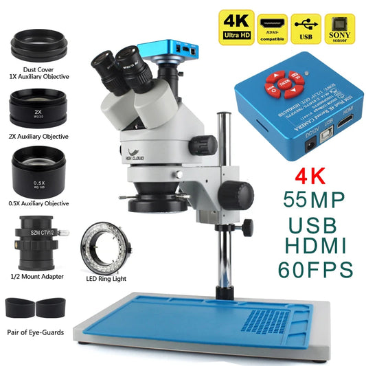 3.5X-90X Zoom Trinocular Stereo Microscope with Auxiliary Lenses & HDMI/USB Camera
