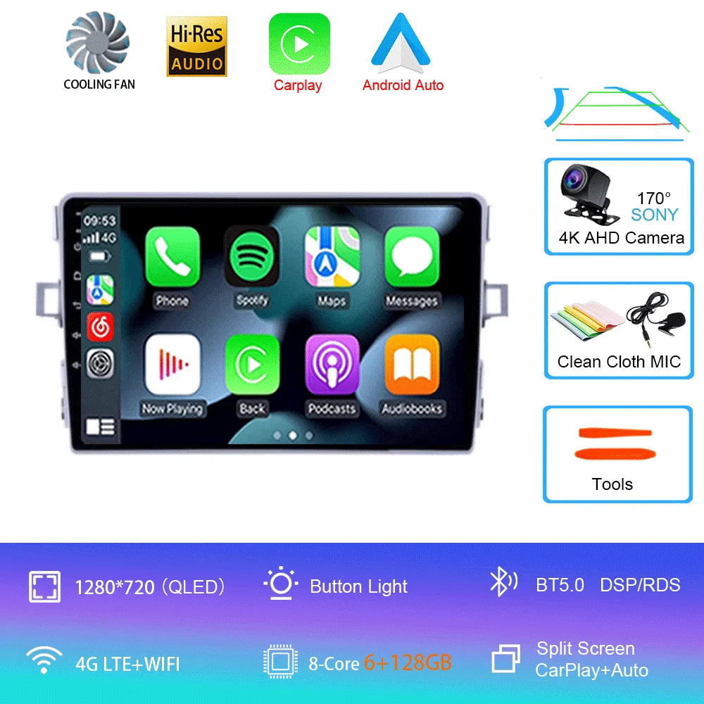Android Car Stereo for Toyota Verso R20 (2010–2016) — CarPlay, Android Auto, GPS, 4G, RDS, DSP, IPS