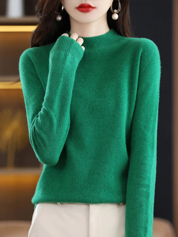 Women's Merino Wool Mock Neck Sweater, Long Sleeve