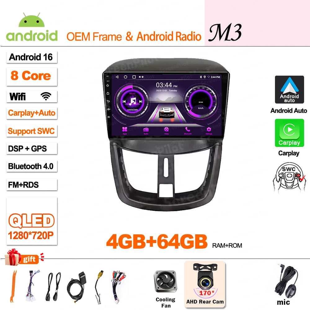 9" Android Car Stereo for Peugeot 207 & 207CC (2006–2015) — Wireless Android Auto, CarPlay, GPS, WiFi