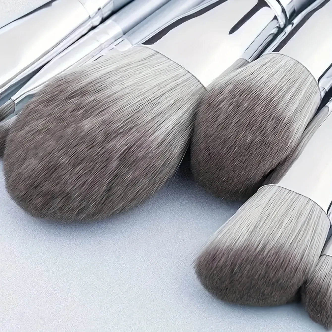 14-Piece Silver Professional Makeup Brush Set | Includes 2 Plush Velvet Puffs + 2 Blending Sponges | Vegan Cruelty-Free Brush Co