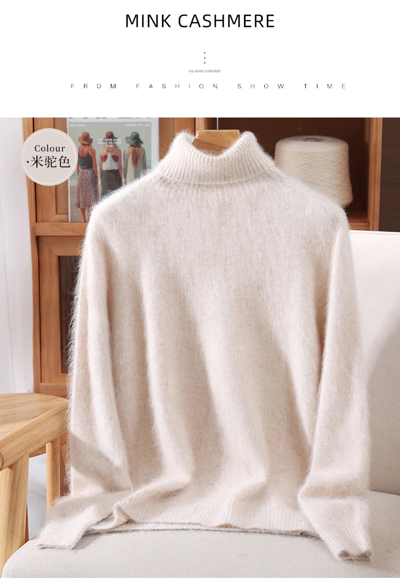 Women's High Collar Knit Sweater, Thick Pullover