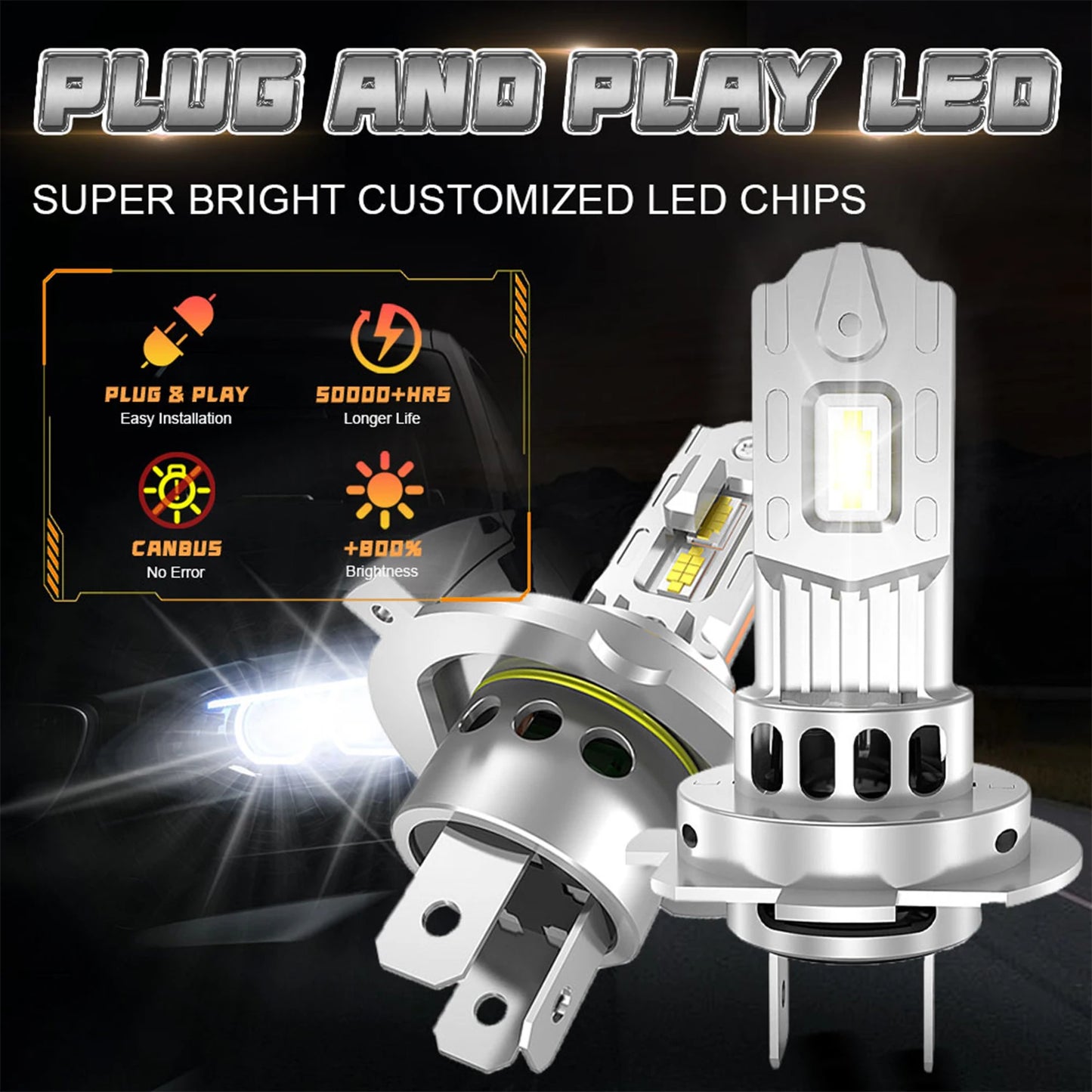 H7 LED Bulb H4 Headlight for Car CANBUS 1500W High Power Auto Lights 6500K Mini Wireless Turbo Fan Automobile LED Headlamp 12V