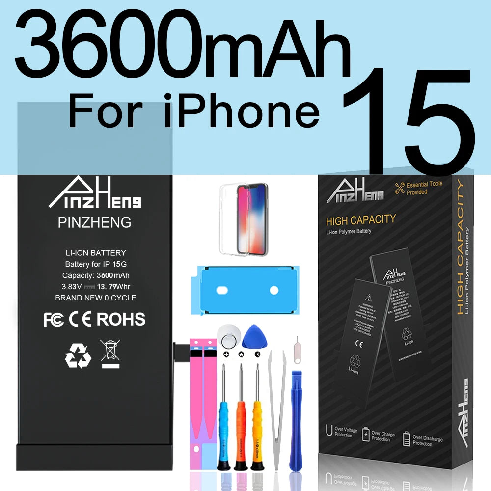 PINZHENG Real High Capacity Battery For iPhone 14 15 14 Pro 15 Pro 14 Pro Max 15 Pro Max 14 Plus 15 Plus Replacement Batteries