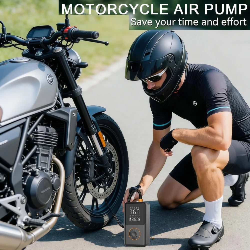 YINGBOOST Mini Bike Tire Pump 150 PSI Tire Inflator Air Compressor Cordless , Air Pump for Car with Pressure Gauge, LED Light