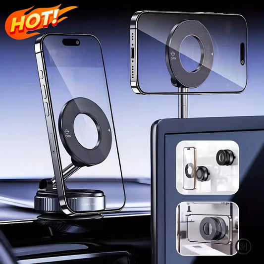 2026 Strong Magnetic Car Phone Holder Foldable Design 360° Adjustable Vacuum Mount For Car/desk/bathroom/universal Use