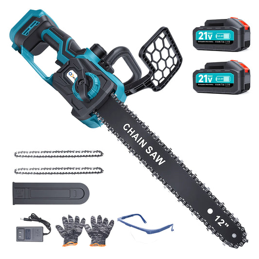 XYSD 12" Cordless Electric Chainsaw — 21V Handheld Saw for Tree Trimming