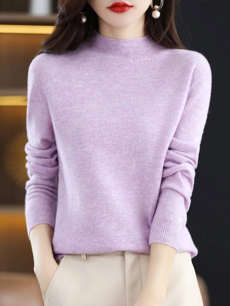 Women's Merino Wool Mock Neck Sweater, Long Sleeve