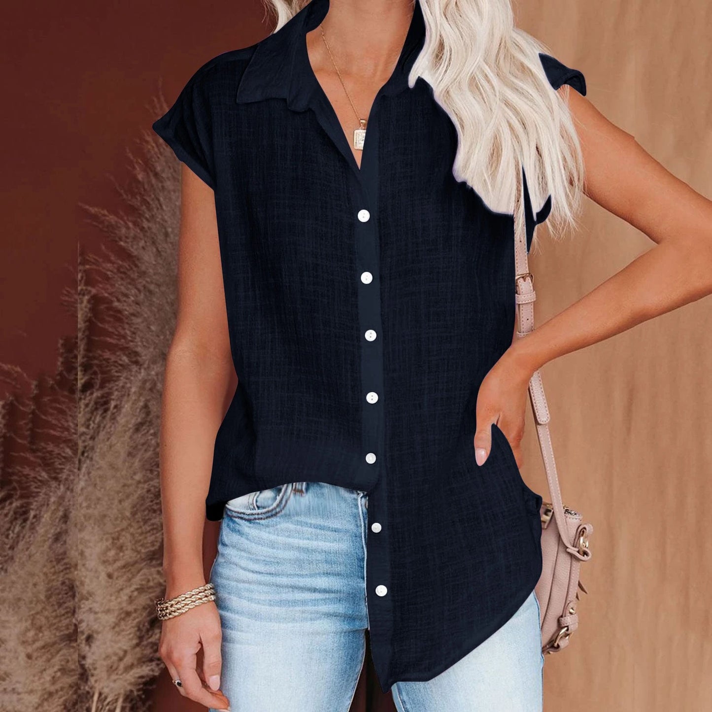 Women's Cotton-Linen Shirt — Casual Loose Short-Sleeve Summer Top