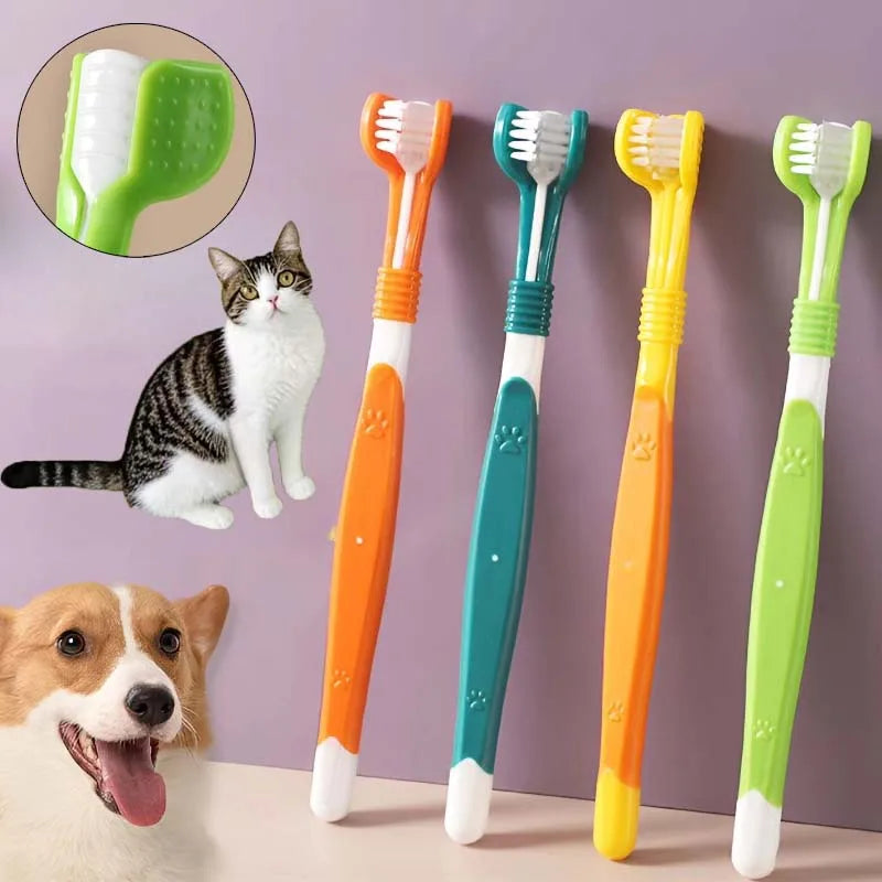 3-Head Pet Toothbrush with Scraper - Dog & Cat Oral Care