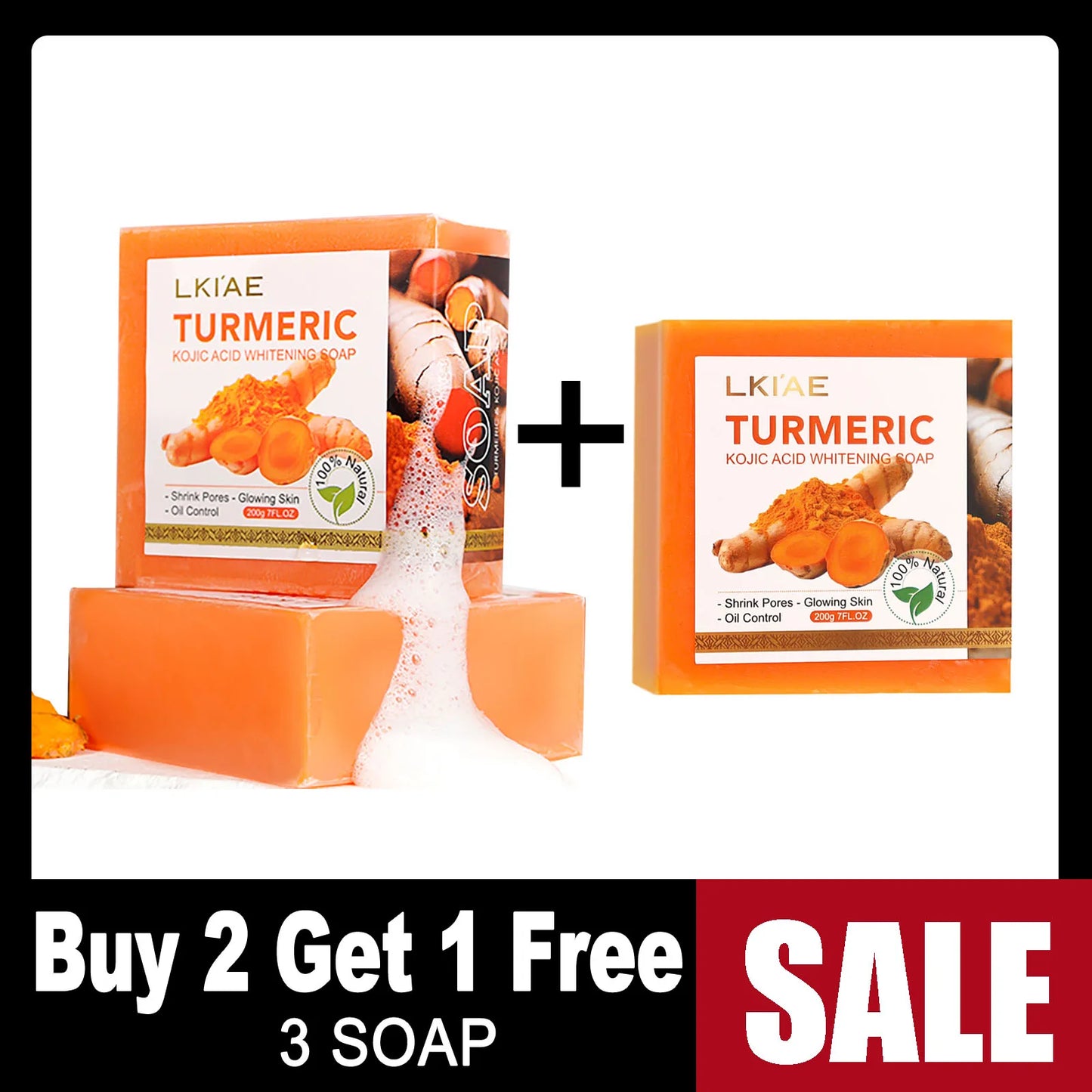 Natural Turmeric Whitening Soap Bar, Clean Skin, Remove Dark Spots, Acne, Hyperpigmentation, Smooth Skin, For Face & Body, 200g