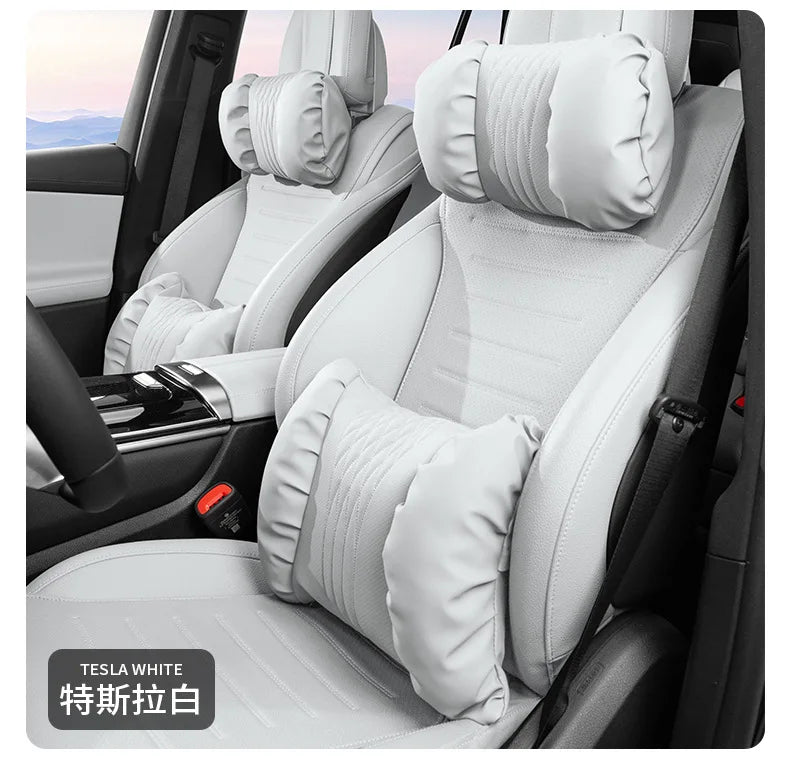 Nappa Leather Car Headrest & Lumbar Support Cushion – Soft Neck Pillow & Waist Pillow Set