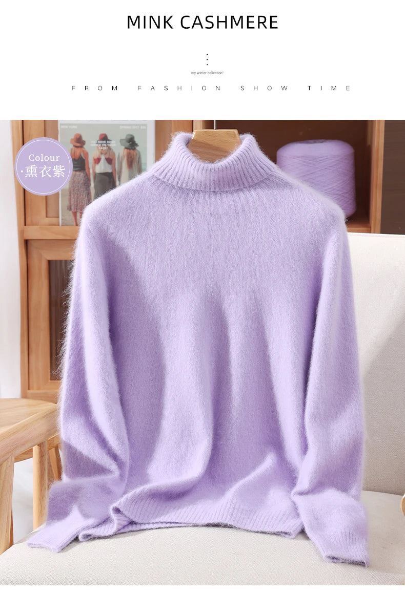Women's High Collar Knit Sweater, Thick Pullover