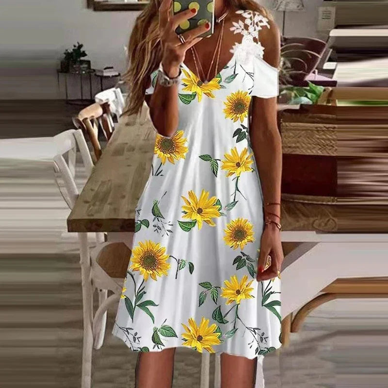 Women's Lace V-Neck Dress - Sleeveless Suspender, Casual Summer