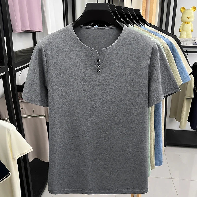 Men's Henley Tee - Short Sleeve, Slim Fit Breathable Streetwear
