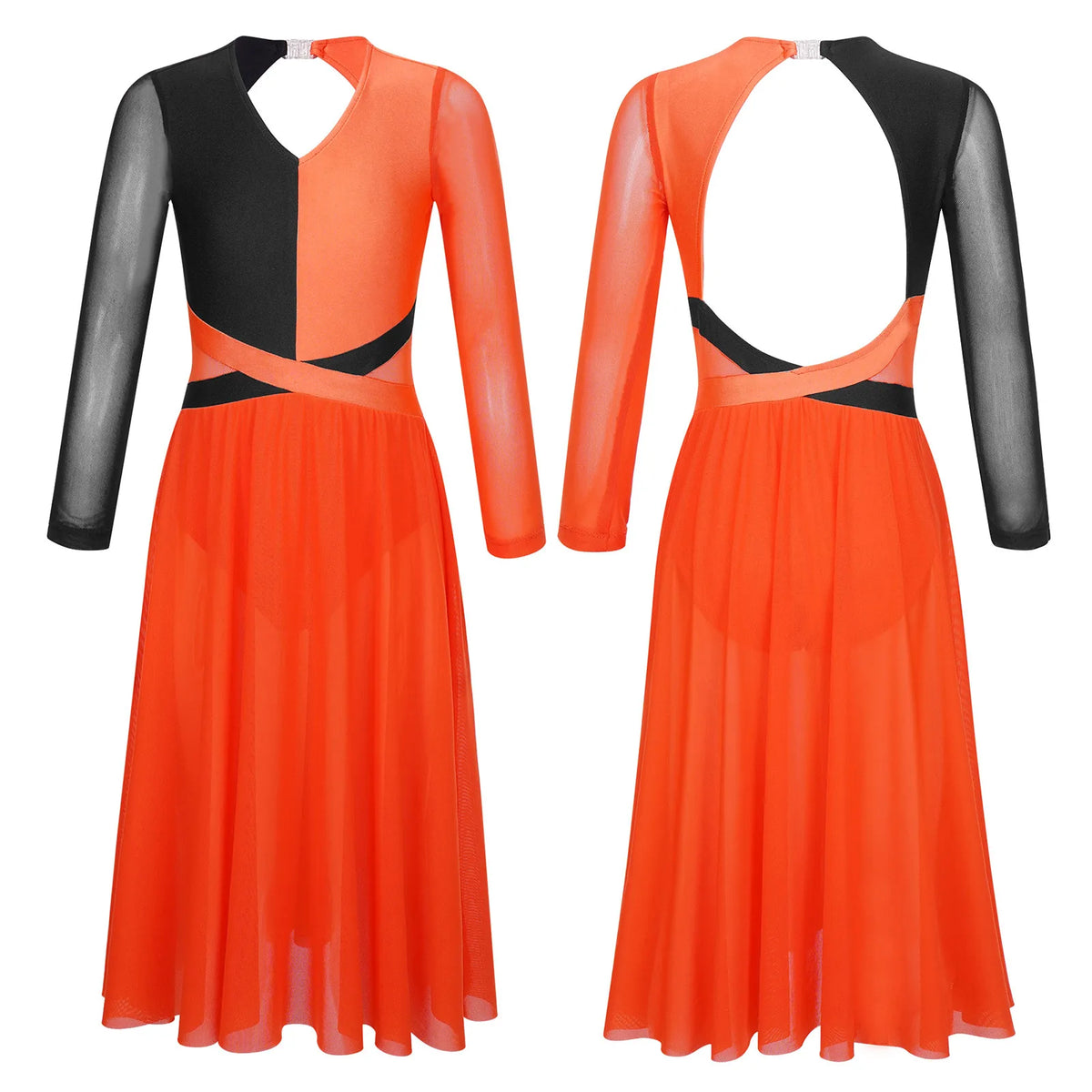 Girls long-sleeve backless lyrical dance dress