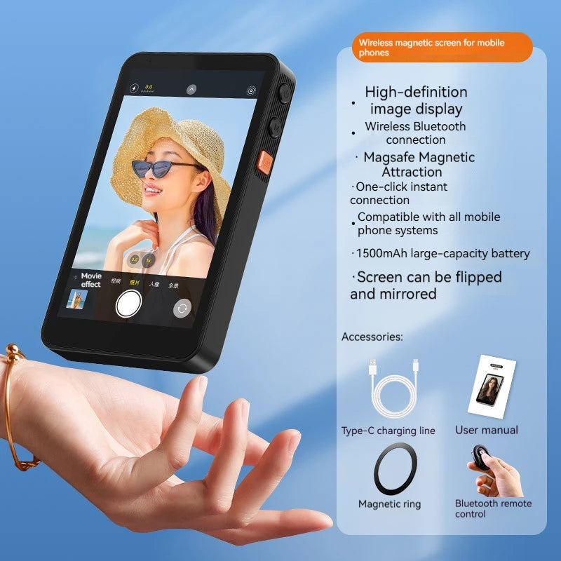Magnetic Phone Selfie Monitor Screen,For IPhone And Android Smartphones Rear Camera For Real-time Selfie Video Streaming