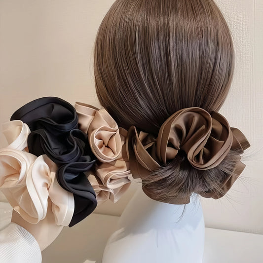 Korean Satin Ribbon Scrunchies – Elastic Hair Ties & Bow Ponytail Accessories for Women (Single & Multi-Pack)