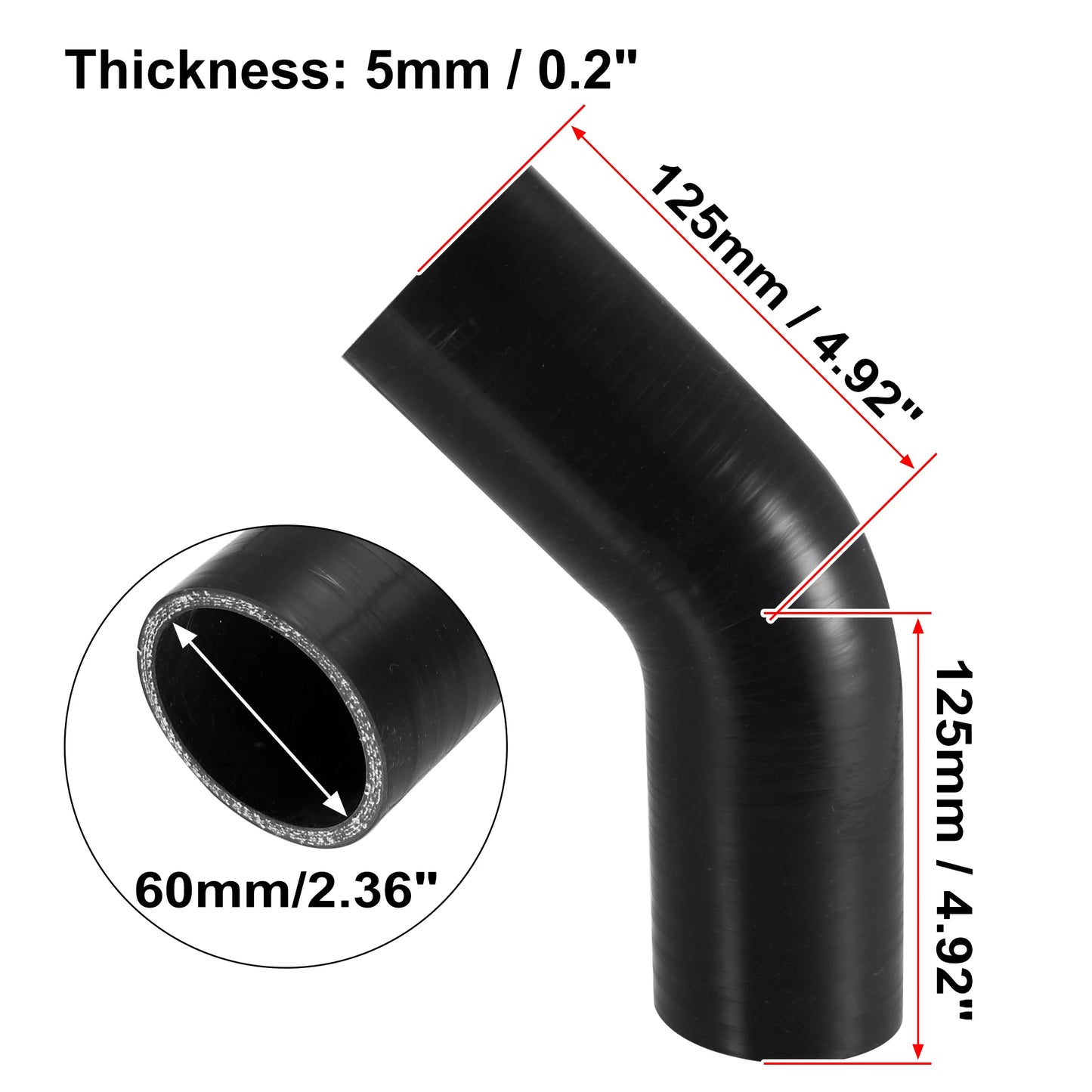 UXCELL 51mm 57mm 63mm 76mm ID 45 Degree Silicone Car Reducer Hose Coupler Intercooler Tube Pipe 3 Colors 125mm Length