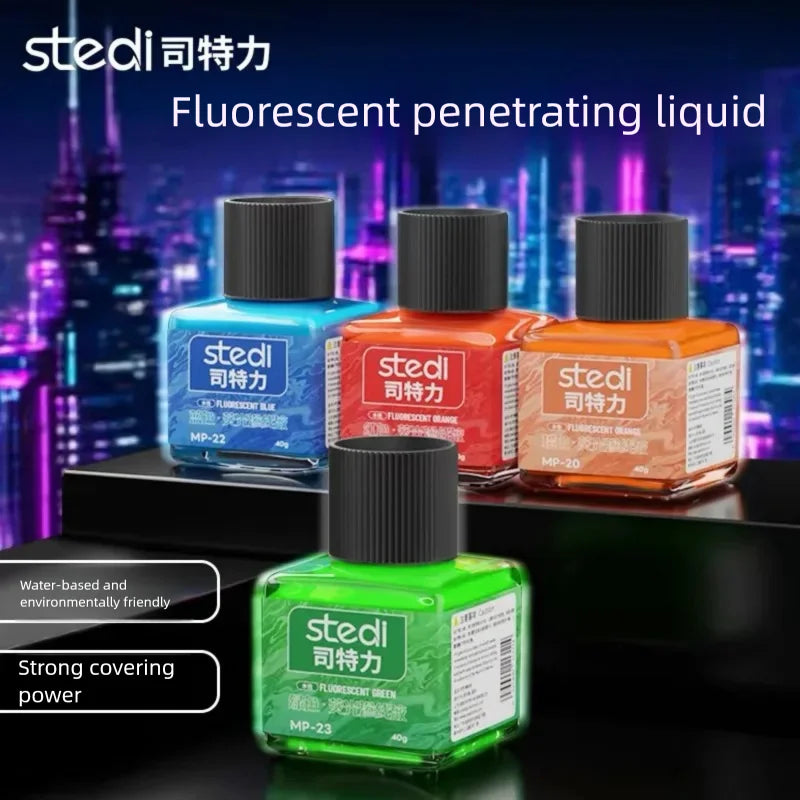 Stedi MP07-MP28 40g Water-based Fluorescent Panel Liner Paint for Model Building Fluorescent Ink Panel Line with Tools Art