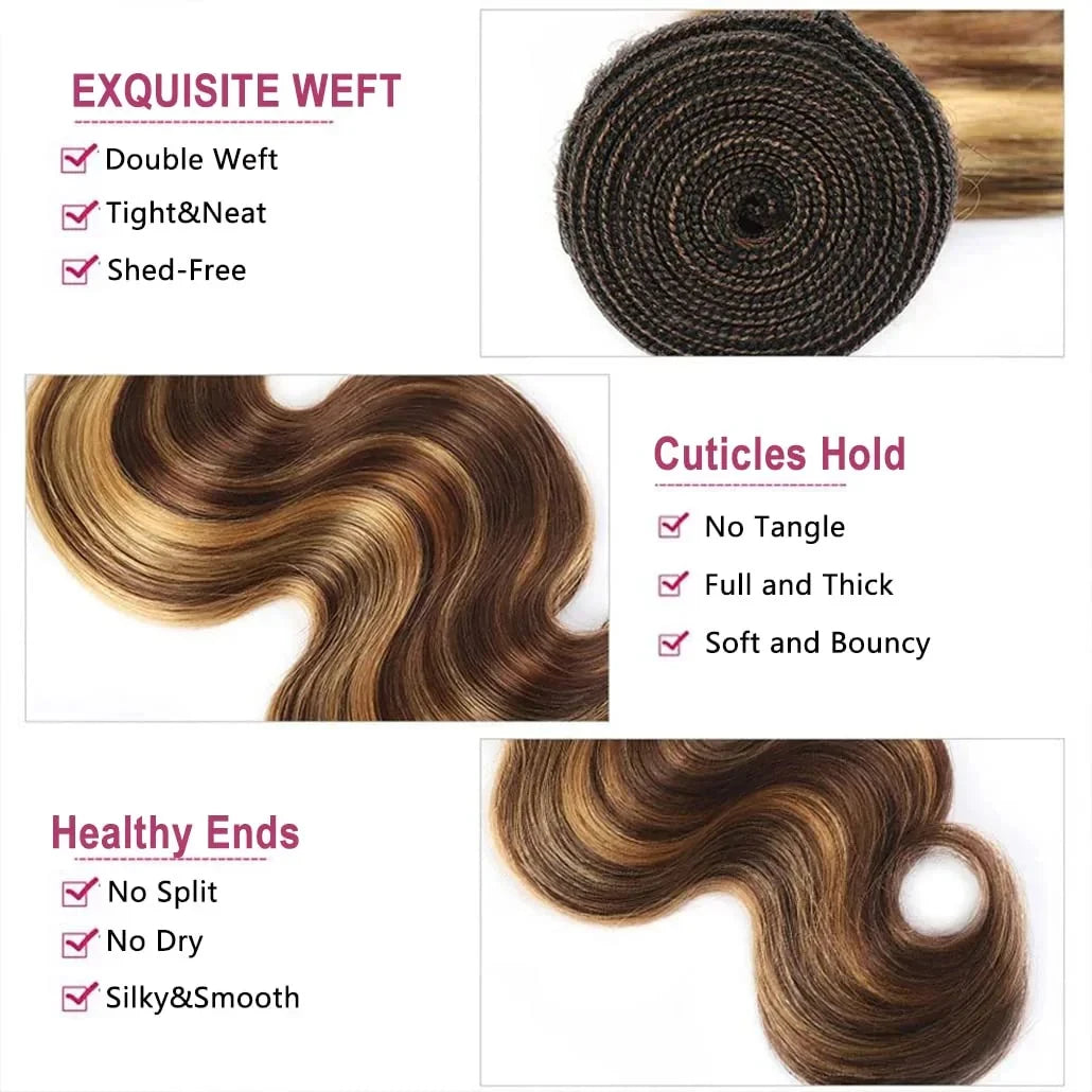 38 40 Inch Highlight Ombre Body Wave Bundles Real Human Hair Colored P4/27 Honey Blonde Brazilian Raw Hair Bundles Extensions