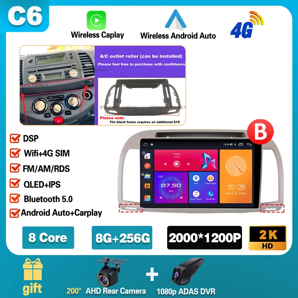 Android 15 For Nissan March Micra K12 2002 -2010 Car Radio Stereo Multimedia WIFI Wireless Carplay Android Auto Navigation 4G BT