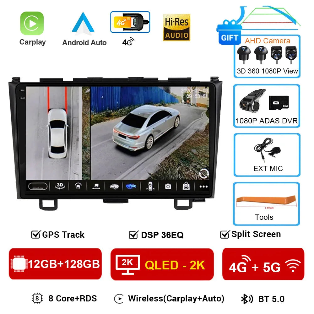 Android 16 Car Radio For Honda CR-V 3 RE CRV 2007-2011 Multimedia Video Player 2 Din Navigation GPS Carplay DVD Head Unit
